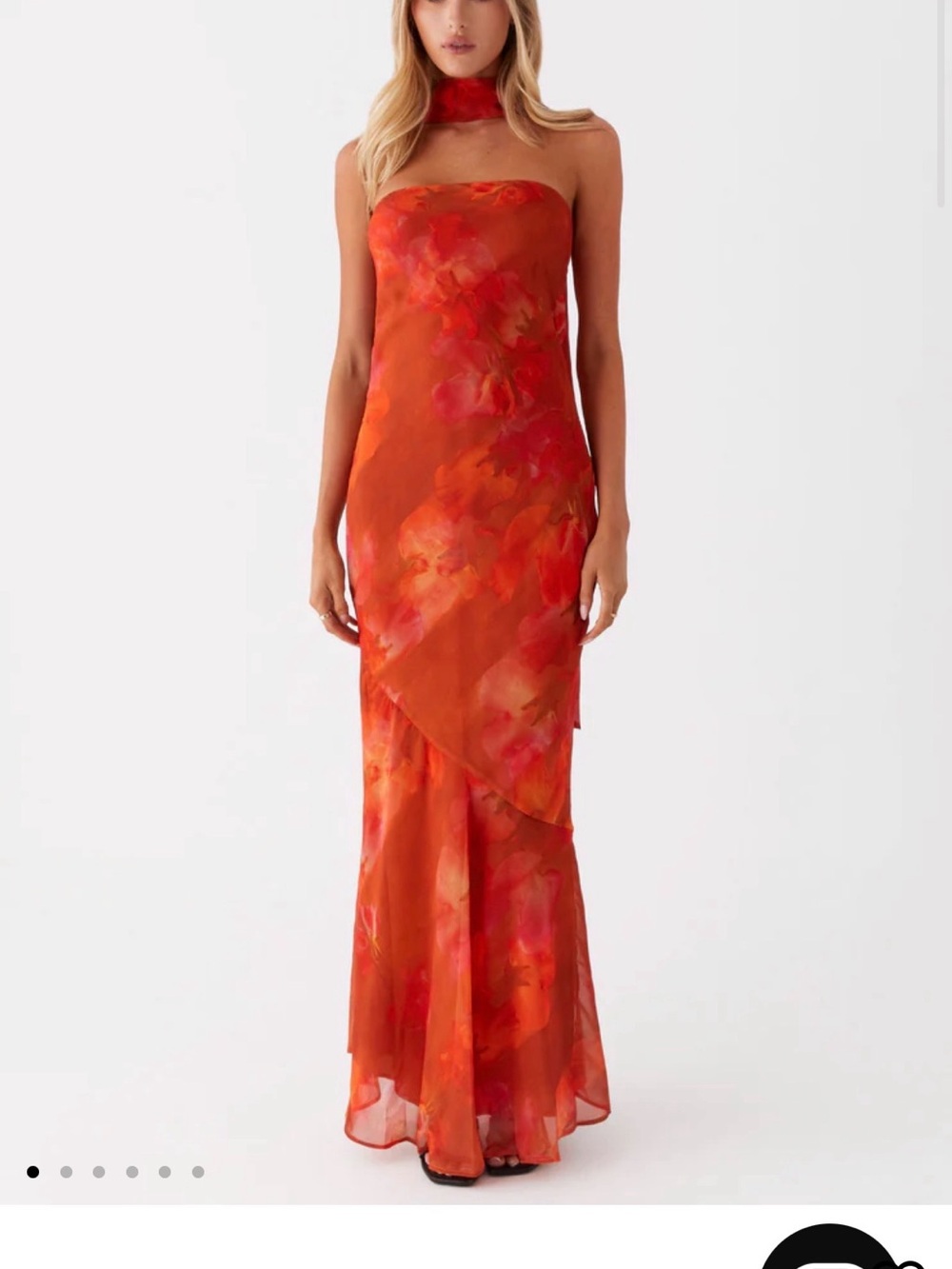 Peppermayo Orange Floral Strapless Maxi Dress